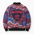 Melbourne Demons Bomber Puffer Jacket Aboriginal Dot Pattern - Football Mascot Heritage Pride