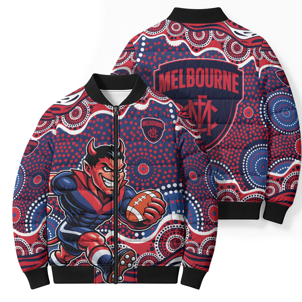 Melbourne Demons Bomber Puffer Jacket Aboriginal Dot Pattern - Football Mascot Heritage Pride
