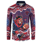 Melbourne Demons Button Sweatshirt Aboriginal Dot Pattern - Football Mascot Heritage Pride