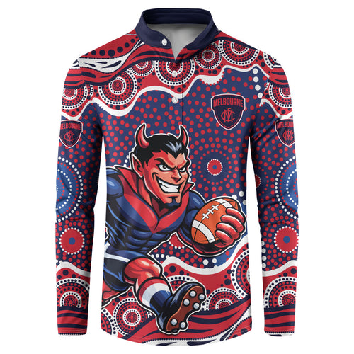 Melbourne Demons Button Sweatshirt Aboriginal Dot Pattern - Football Mascot Heritage Pride
