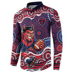 Melbourne Demons Button Sweatshirt Aboriginal Dot Pattern - Football Mascot Heritage Pride