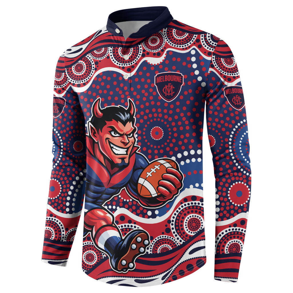 Melbourne Demons Button Sweatshirt Aboriginal Dot Pattern - Football Mascot Heritage Pride