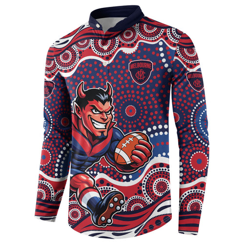 Melbourne Demons Button Sweatshirt Aboriginal Dot Pattern - Football Mascot Heritage Pride