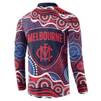 Melbourne Demons Button Sweatshirt Aboriginal Dot Pattern - Football Mascot Heritage Pride