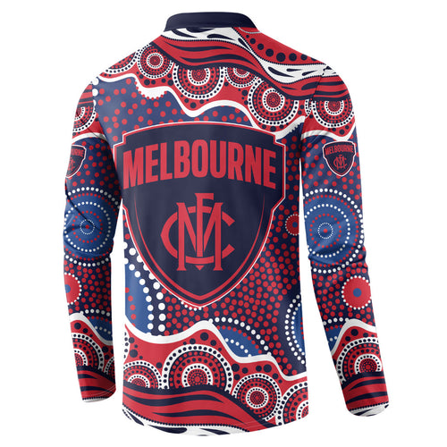 Melbourne Demons Button Sweatshirt Aboriginal Dot Pattern - Football Mascot Heritage Pride