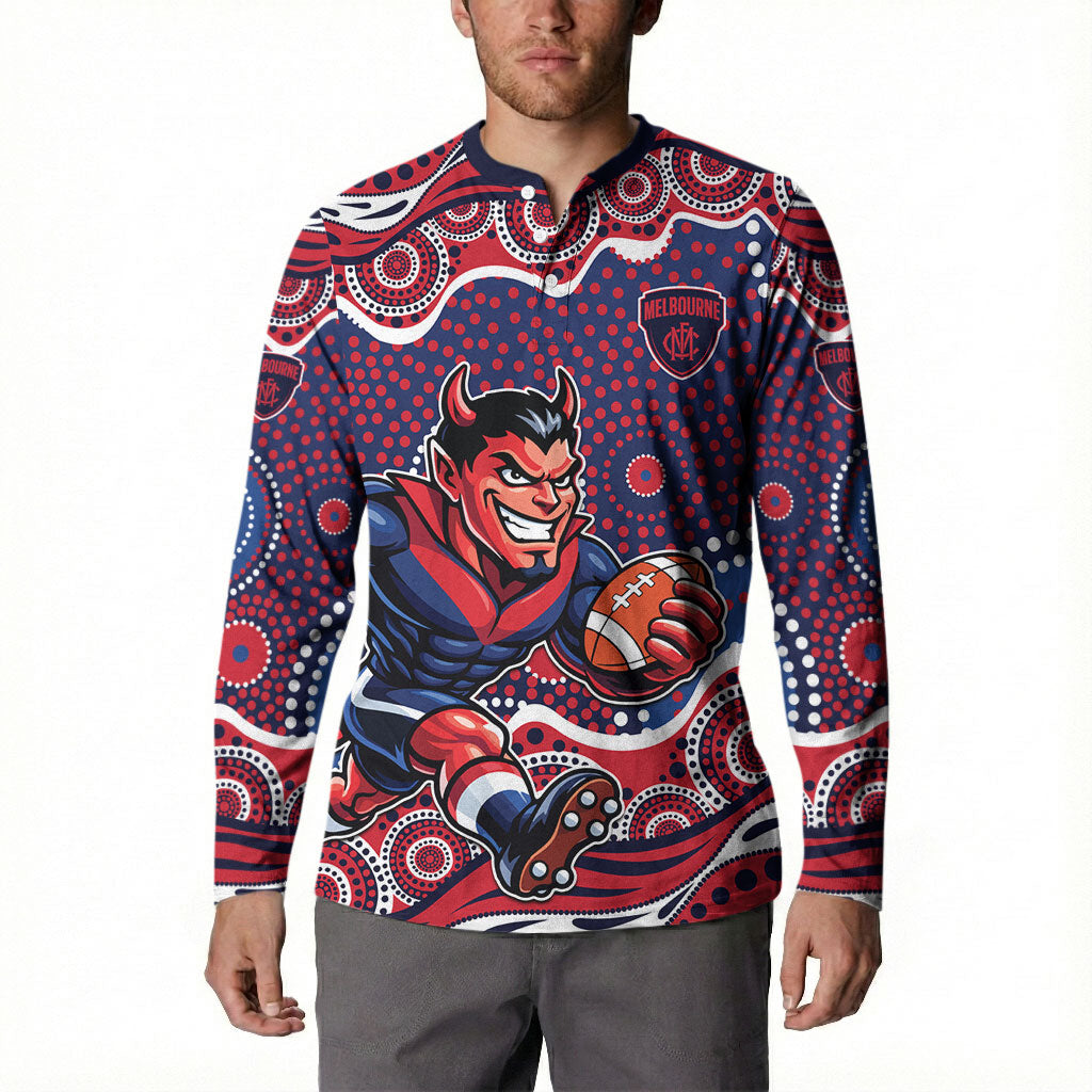 Melbourne Demons Button Sweatshirt Aboriginal Dot Pattern - Football Mascot Heritage Pride