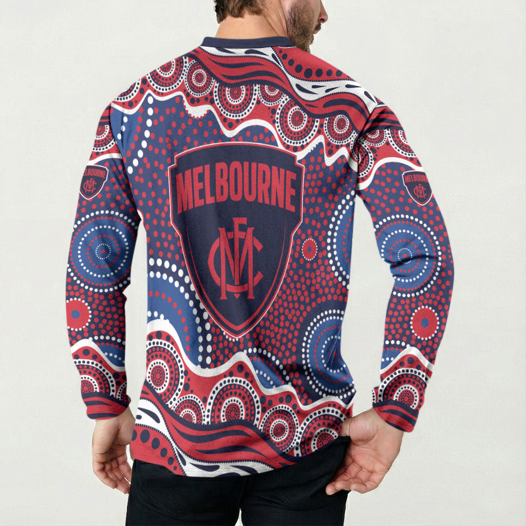 Melbourne Demons Button Sweatshirt Aboriginal Dot Pattern - Football Mascot Heritage Pride