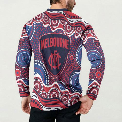 Melbourne Demons Button Sweatshirt Aboriginal Dot Pattern - Football Mascot Heritage Pride