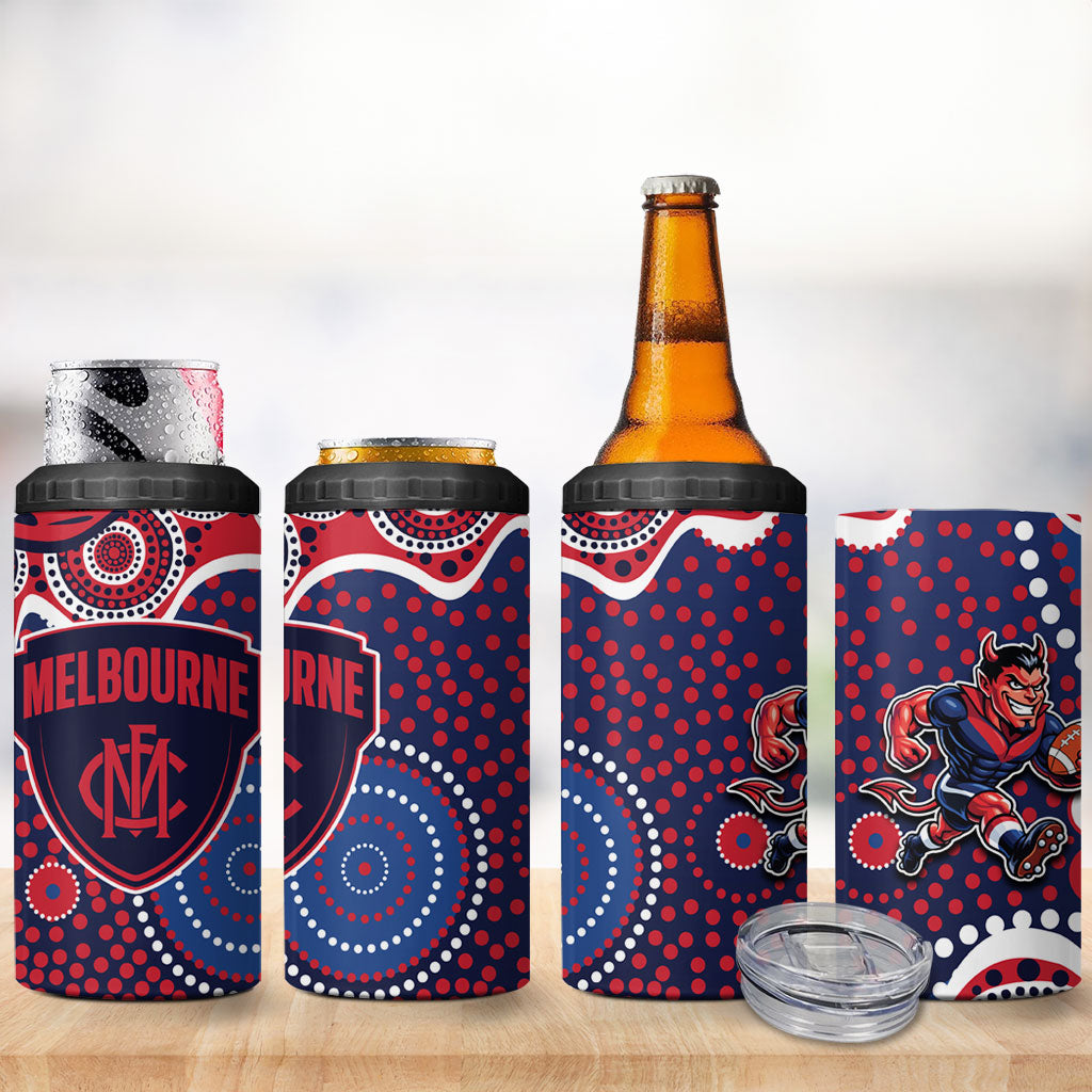 Melbourne Demons 4 in 1 Can Cooler Tumbler Aboriginal Dot Pattern - Football Mascot Heritage Pride