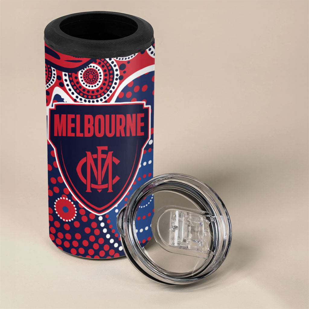 Melbourne Demons 4 in 1 Can Cooler Tumbler Aboriginal Dot Pattern - Football Mascot Heritage Pride