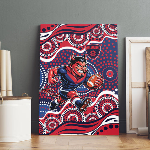 Melbourne Demons Canvas Wall Art Aboriginal Dot Pattern - Football Mascot Heritage Pride