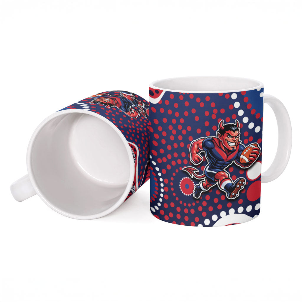 Melbourne Demons Ceramic Mug Aboriginal Dot Pattern - Football Mascot Heritage Pride