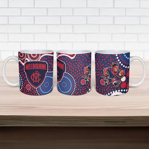 Melbourne Demons Ceramic Mug Aboriginal Dot Pattern - Football Mascot Heritage Pride