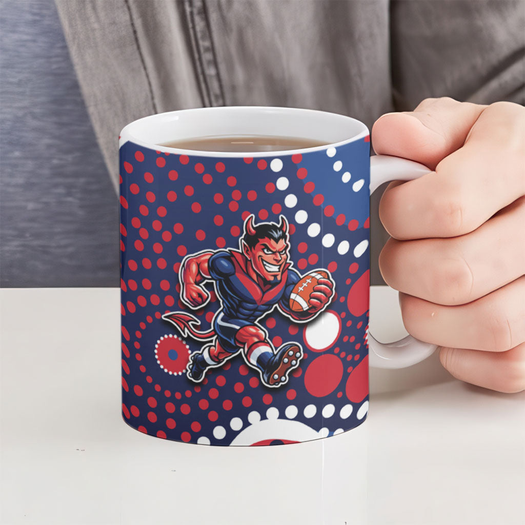 Melbourne Demons Ceramic Mug Aboriginal Dot Pattern - Football Mascot Heritage Pride