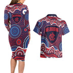 Melbourne Demons Couples Matching Long Sleeve Bodycon Dress and Hawaiian Shirt Aboriginal Dot Pattern - Football Mascot Heritage Pride