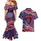 Melbourne Demons Couples Matching Mermaid Dress and Hawaiian Shirt Aboriginal Dot Pattern - Football Mascot Heritage Pride