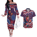 Melbourne Demons Couples Matching Off The Shoulder Long Sleeve Dress and Hawaiian Shirt Aboriginal Dot Pattern - Football Mascot Heritage Pride