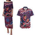 Melbourne Demons Couples Matching Puletasi and Hawaiian Shirt Aboriginal Dot Pattern - Football Mascot Heritage Pride