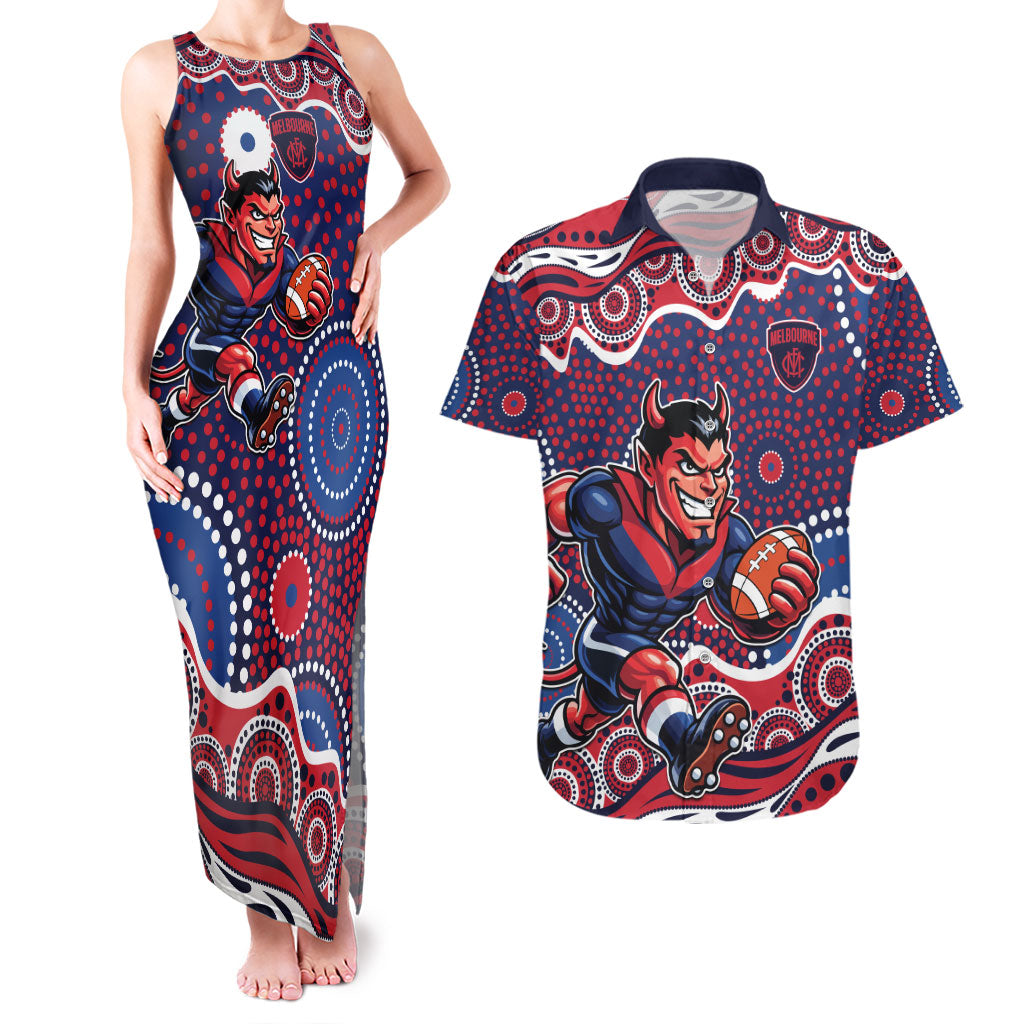 Melbourne Demons Couples Matching Tank Maxi Dress and Hawaiian Shirt Aboriginal Dot Pattern - Football Mascot Heritage Pride