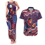 Melbourne Demons Couples Matching Tank Maxi Dress and Hawaiian Shirt Aboriginal Dot Pattern - Football Mascot Heritage Pride
