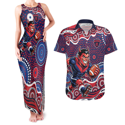 Melbourne Demons Couples Matching Tank Maxi Dress and Hawaiian Shirt Aboriginal Dot Pattern - Football Mascot Heritage Pride