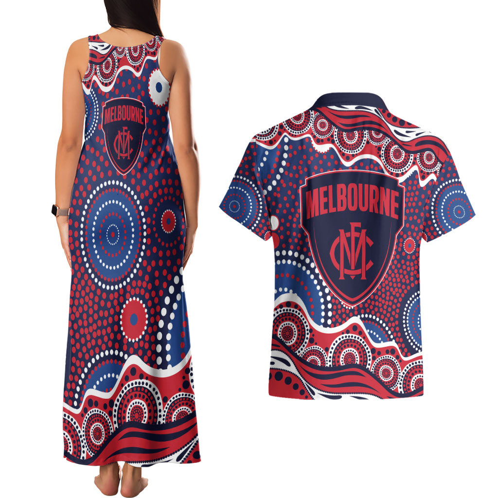 Melbourne Demons Couples Matching Tank Maxi Dress and Hawaiian Shirt Aboriginal Dot Pattern - Football Mascot Heritage Pride