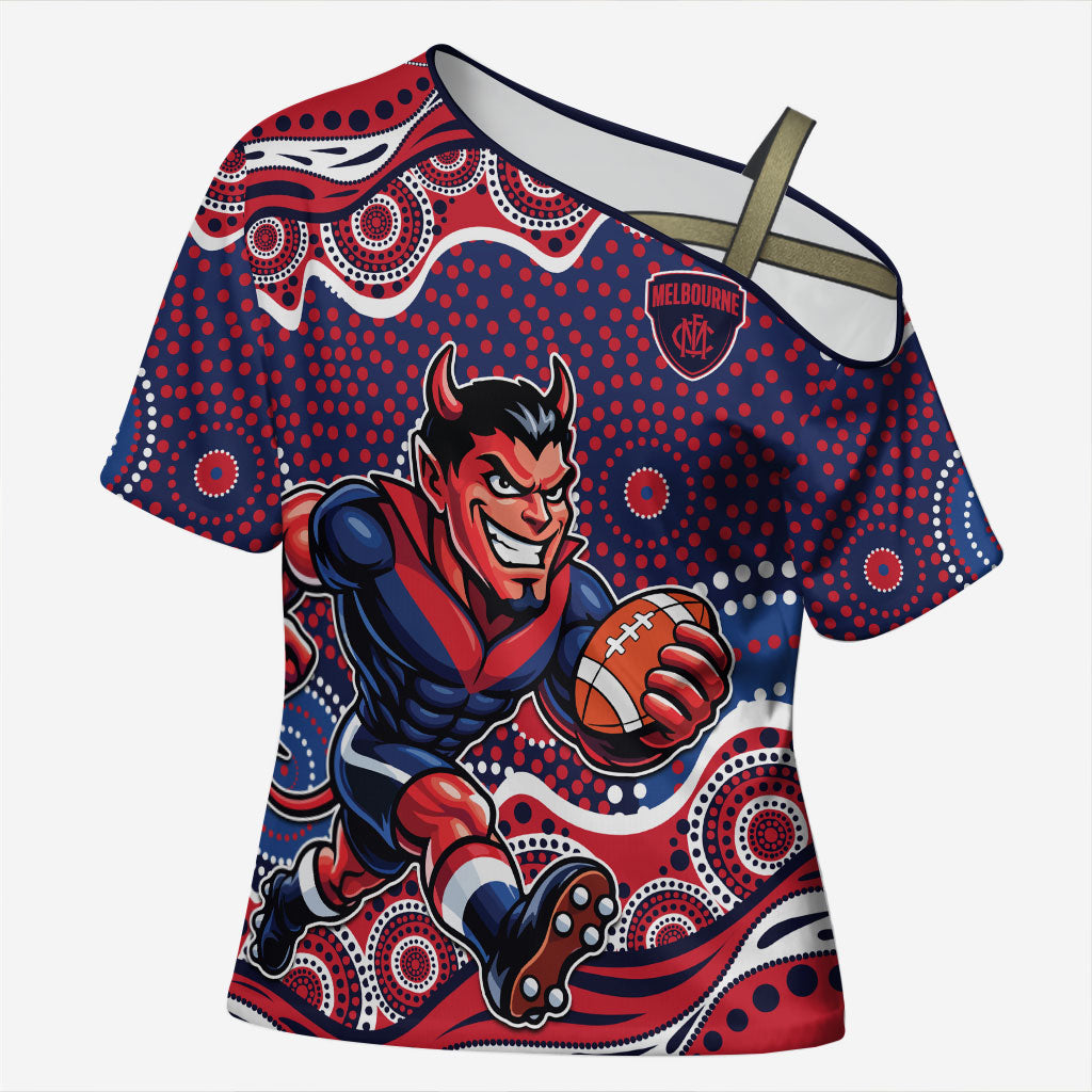 Melbourne Demons Cross Shoulder Shirt Aboriginal Dot Pattern - Football Mascot Heritage Pride