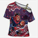 Melbourne Demons Cross Shoulder Shirt Aboriginal Dot Pattern - Football Mascot Heritage Pride