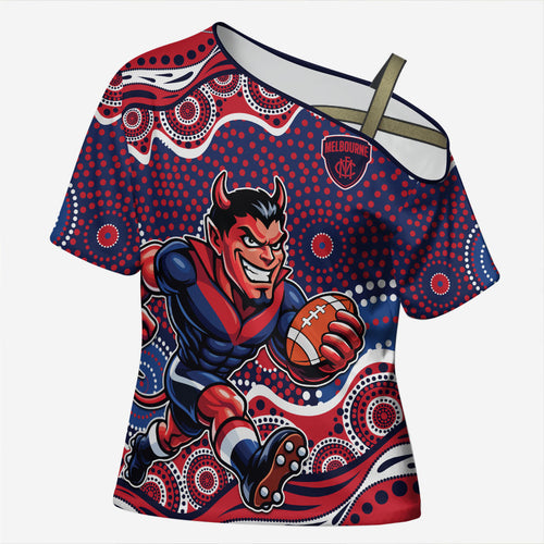Melbourne Demons Cross Shoulder Shirt Aboriginal Dot Pattern - Football Mascot Heritage Pride