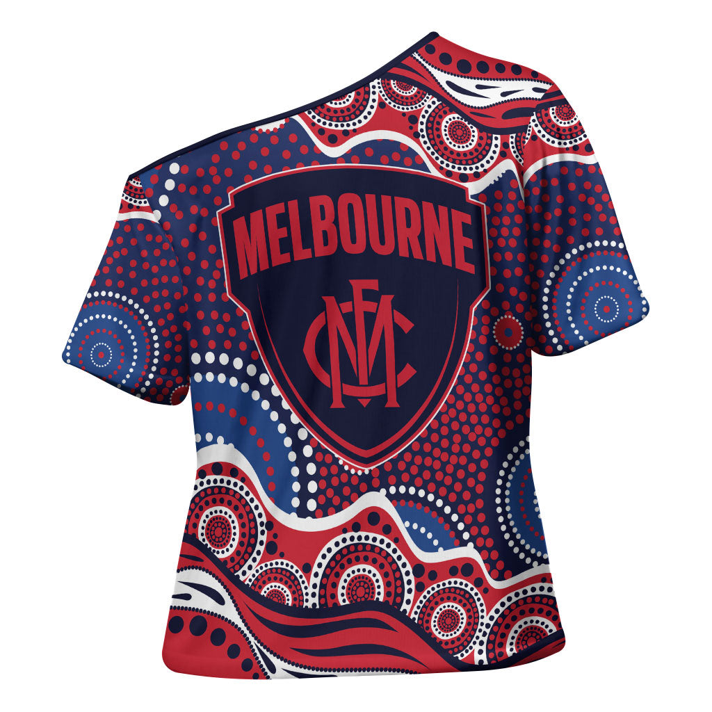Melbourne Demons Cross Shoulder Shirt Aboriginal Dot Pattern - Football Mascot Heritage Pride