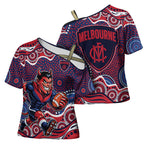 Melbourne Demons Cross Shoulder Shirt Aboriginal Dot Pattern - Football Mascot Heritage Pride