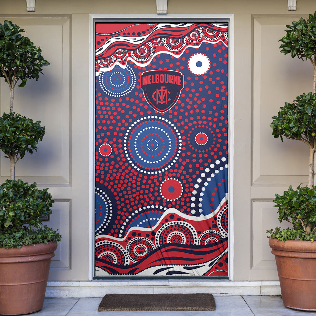 Melbourne Demons Door Cover Aboriginal Dot Pattern - Football Mascot Heritage Pride