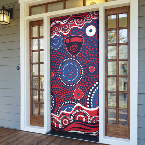 Melbourne Demons Door Cover Aboriginal Dot Pattern - Football Mascot Heritage Pride