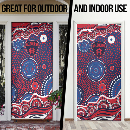 Melbourne Demons Door Cover Aboriginal Dot Pattern - Football Mascot Heritage Pride