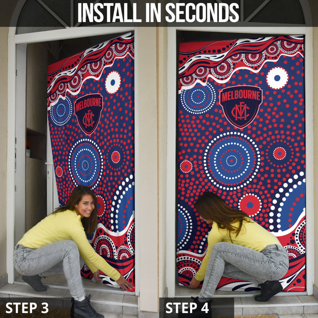 Melbourne Demons Door Cover Aboriginal Dot Pattern - Football Mascot Heritage Pride