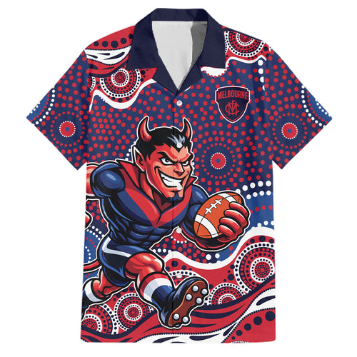 Melbourne Demons Family Matching Long Sleeve Bodycon Dress and Hawaiian Shirt Aboriginal Dot Pattern - Football Mascot Heritage Pride
