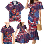 Melbourne Demons Family Matching Mermaid Dress and Hawaiian Shirt Aboriginal Dot Pattern - Football Mascot Heritage Pride