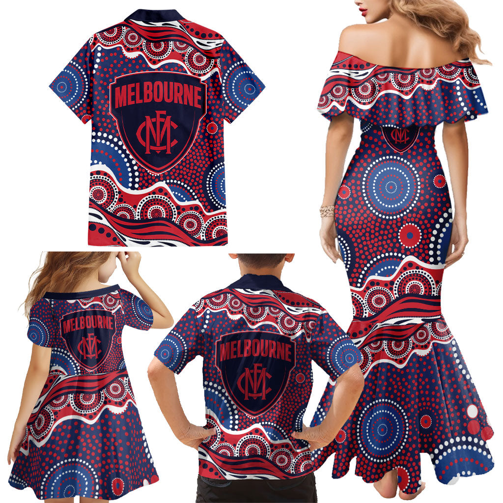 Melbourne Demons Family Matching Mermaid Dress and Hawaiian Shirt Aboriginal Dot Pattern - Football Mascot Heritage Pride