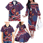Melbourne Demons Family Matching Off The Shoulder Long Sleeve Dress and Hawaiian Shirt Aboriginal Dot Pattern - Football Mascot Heritage Pride