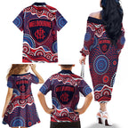 Melbourne Demons Family Matching Off The Shoulder Long Sleeve Dress and Hawaiian Shirt Aboriginal Dot Pattern - Football Mascot Heritage Pride