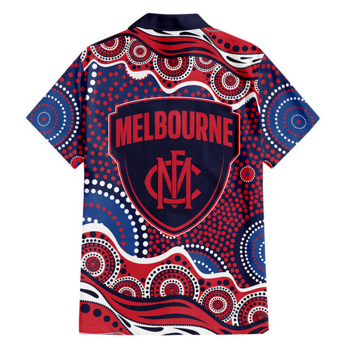 Melbourne Demons Family Matching Off The Shoulder Long Sleeve Dress and Hawaiian Shirt Aboriginal Dot Pattern - Football Mascot Heritage Pride