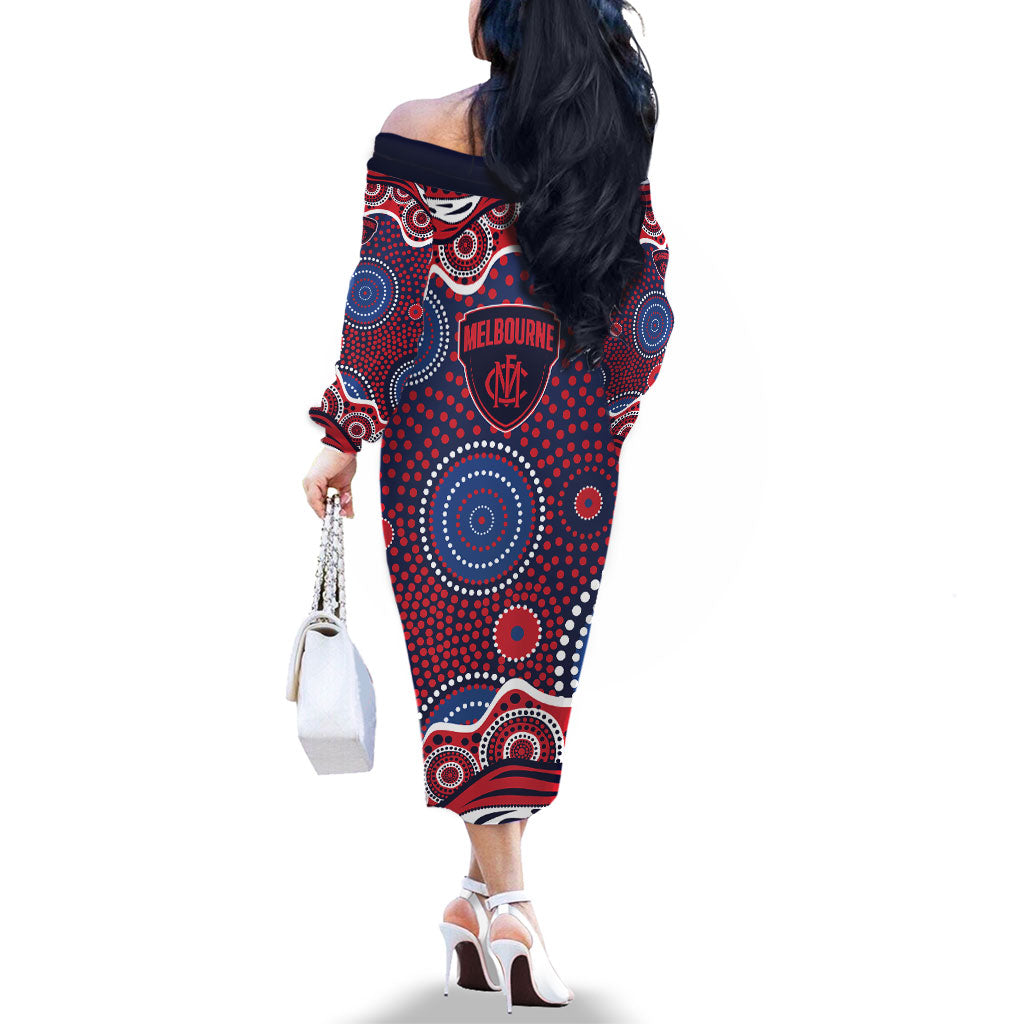 Melbourne Demons Family Matching Off The Shoulder Long Sleeve Dress and Hawaiian Shirt Aboriginal Dot Pattern - Football Mascot Heritage Pride