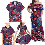 Melbourne Demons Family Matching Off Shoulder Maxi Dress and Hawaiian Shirt Aboriginal Dot Pattern - Football Mascot Heritage Pride