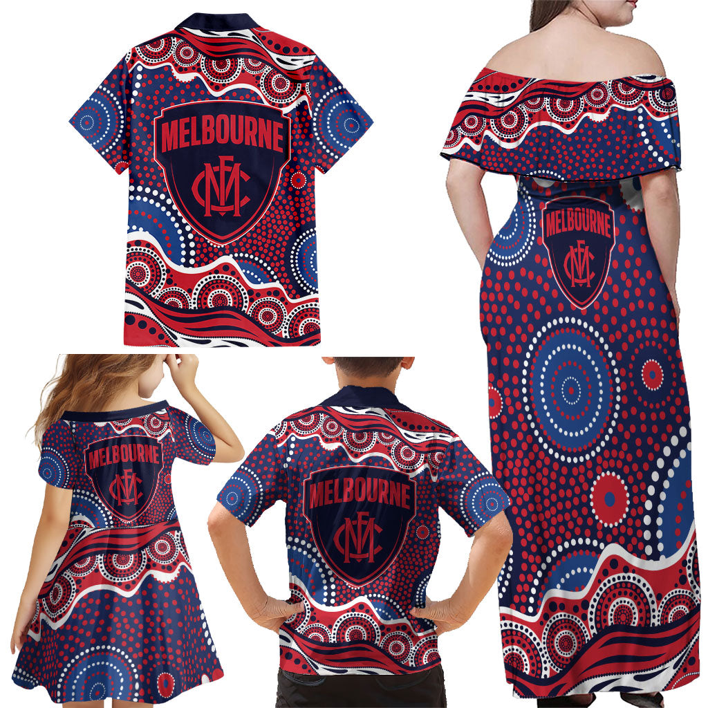 Melbourne Demons Family Matching Off Shoulder Maxi Dress and Hawaiian Shirt Aboriginal Dot Pattern - Football Mascot Heritage Pride