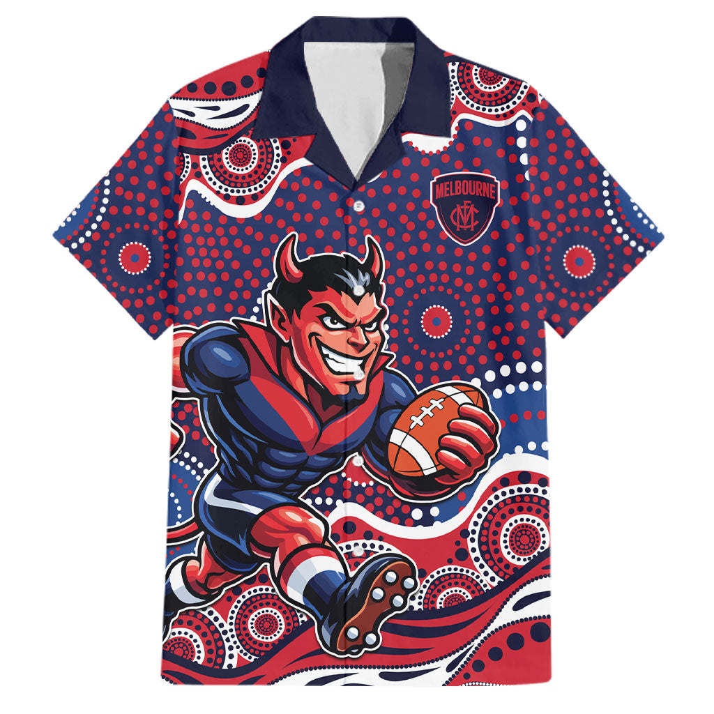 Melbourne Demons Family Matching Off Shoulder Maxi Dress and Hawaiian Shirt Aboriginal Dot Pattern - Football Mascot Heritage Pride