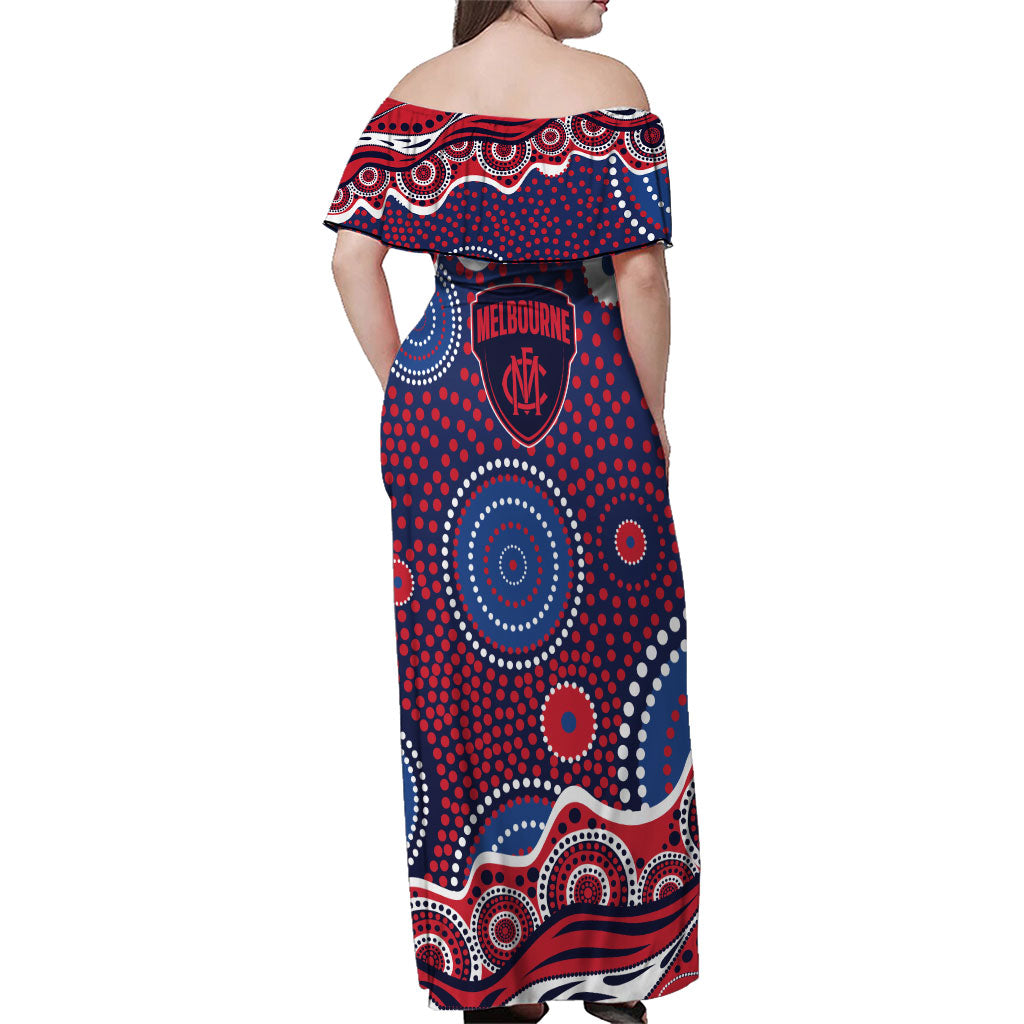 Melbourne Demons Family Matching Off Shoulder Maxi Dress and Hawaiian Shirt Aboriginal Dot Pattern - Football Mascot Heritage Pride