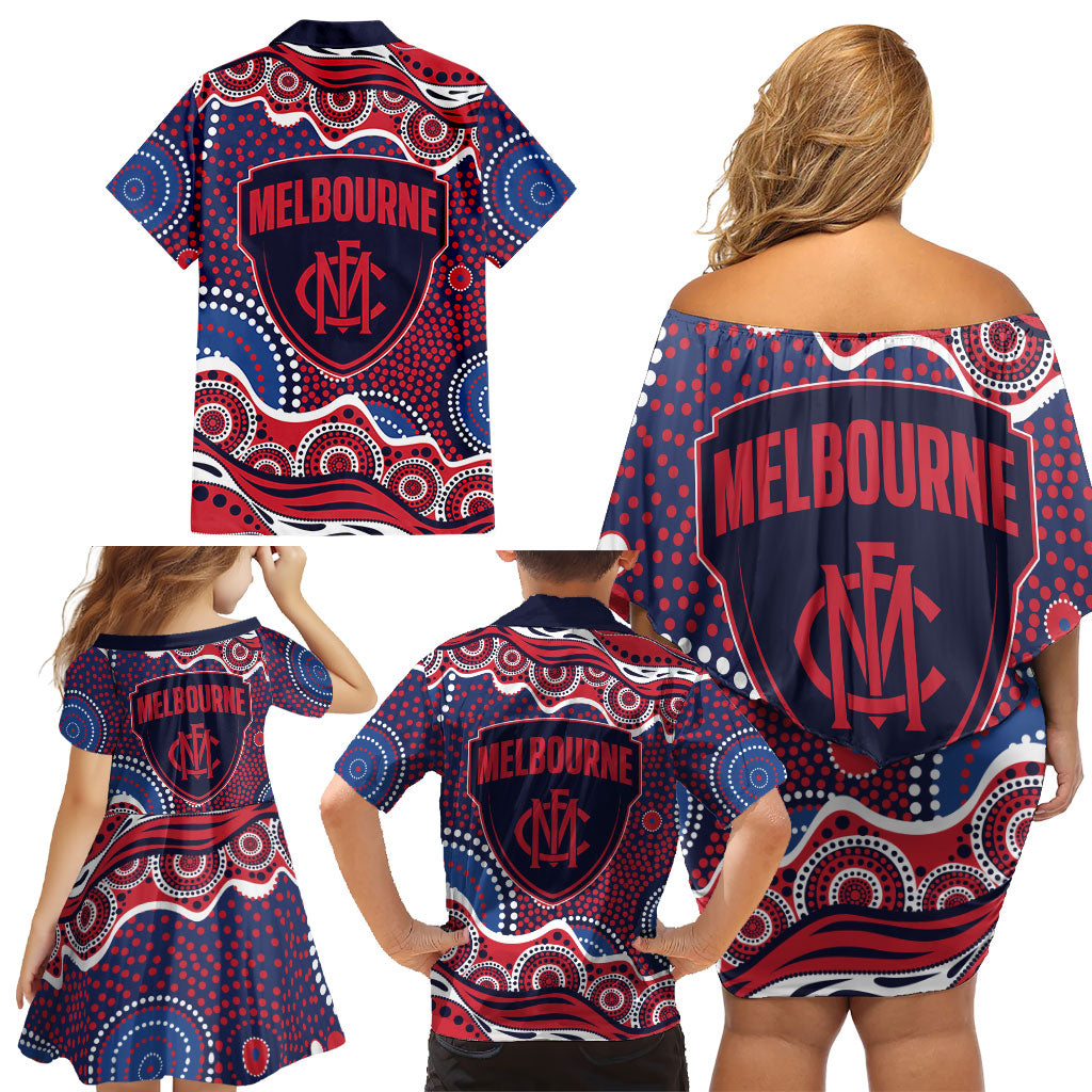 Melbourne Demons Family Matching Off Shoulder Short Dress and Hawaiian Shirt Aboriginal Dot Pattern - Football Mascot Heritage Pride
