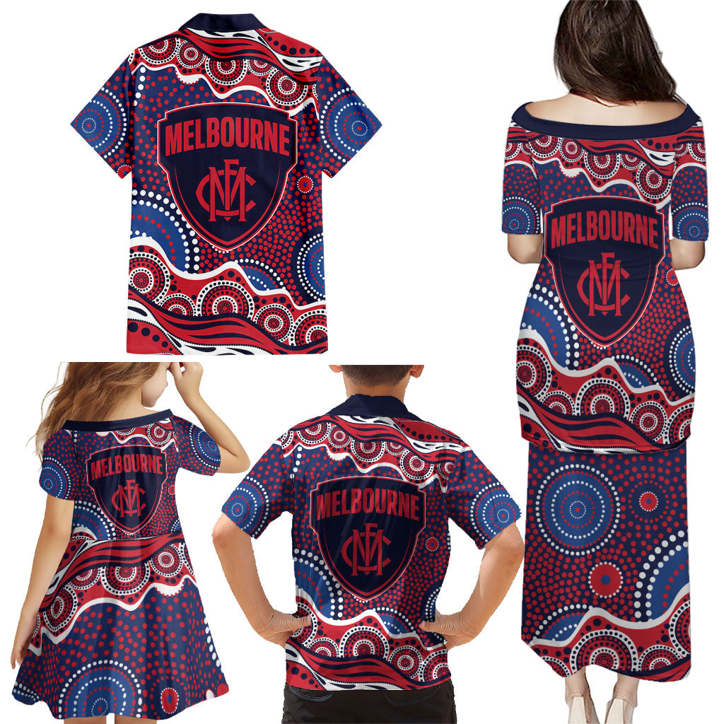 Melbourne Demons Family Matching Puletasi and Hawaiian Shirt Aboriginal Dot Pattern - Football Mascot Heritage Pride