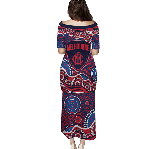 Melbourne Demons Family Matching Puletasi and Hawaiian Shirt Aboriginal Dot Pattern - Football Mascot Heritage Pride