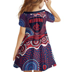 Melbourne Demons Family Matching Short Sleeve Bodycon Dress and Hawaiian Shirt Aboriginal Dot Pattern - Football Mascot Heritage Pride